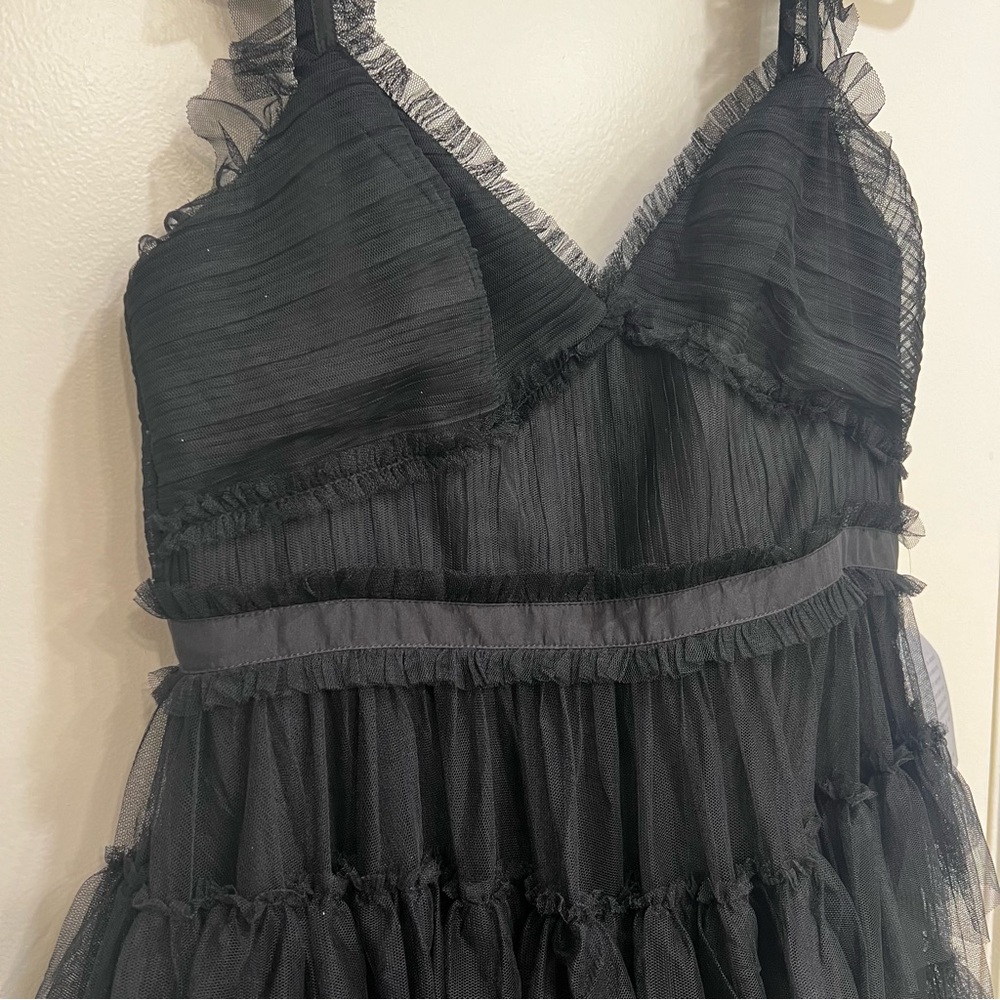 Betsy & Adam Tiered Ruffle Tulle Gown Black - Picture 11 of 12